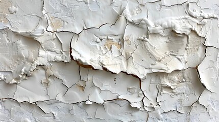 A close-up of a cracked and peeling white paint on a wall surface representing decay and texture. 