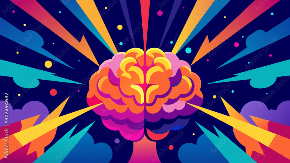 Poster vibrant bursts of color and light emanate from a stylized brain representing the heightened sensory 