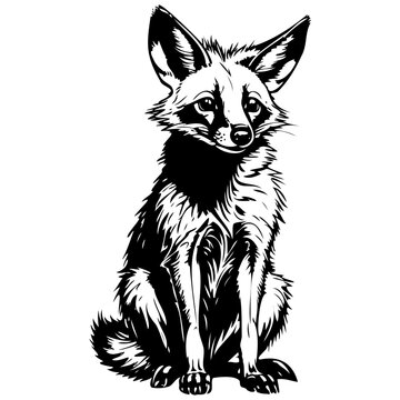 Aardwolf sitting ink hand drawn animal illustration, transparent background