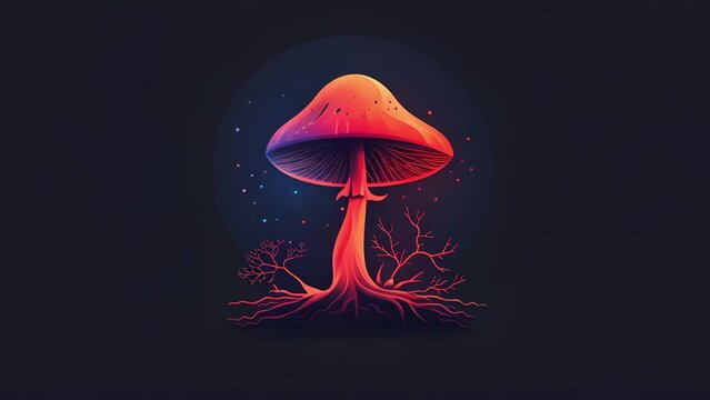 Pushing towards an illustration of psychedelic mushrooms. Logo for hallucinogenic psilocybin mushroom product company.