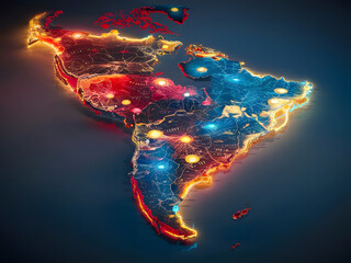 América latina mapa con puntos de conexión