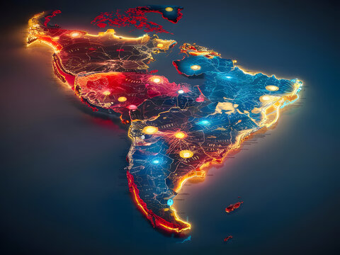 Am&eacute;rica latina mapa con puntos de conexi&oacute;n