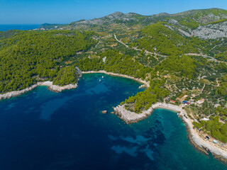AERIAL: Flying high above the rugged coast of Hvar reveals two secluded beaches.