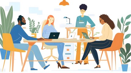 Team members working together on a project in a creative workspace