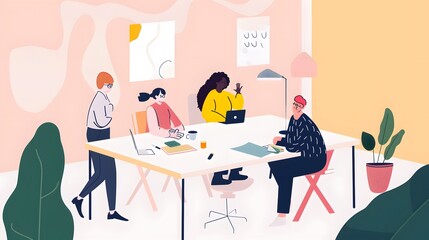 Team members working together on a project in a creative workspace