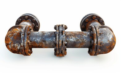 Rusted water pipe with a broken end isolated on a white background, in the style of png. 