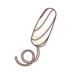 Groovy cartoon sanitary cotton tampon with rope. Funny retro hygienic cotton stick for menstrual period, feminine hygiene product mascot, cartoon sticker of 70s 80s style vector illustration