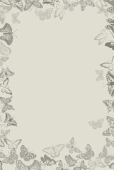 Fototapeta premium Background frame with vintage beige butterflies. hand drawing. Not AI, Vector illustration
