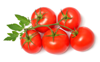 Tomato whole with leaves isolated on white background