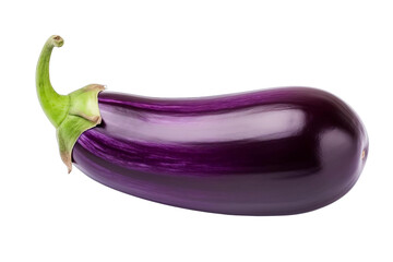 A purple eggplant with a green stem, white background, transparent background