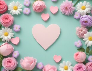 AI generated illustration of Pastel color flowers with love shapes, mothers day background