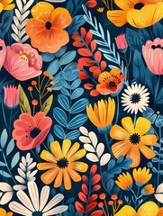 seamless background with colorful flowers