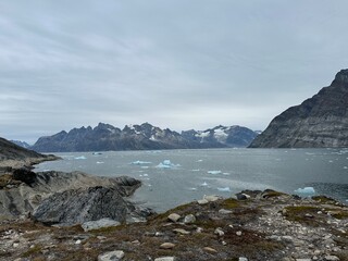 icebergs and glaciers on ocean in greenland
