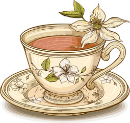 English Vintage Teacup flowers vector element