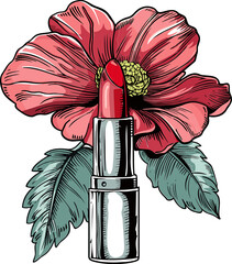 lipstick red with floral Vintage retro style vector clipart element