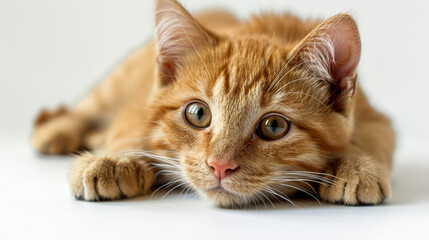 Portrait of an adorable ginger cat with a surprised expression, big round eyes,