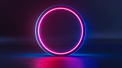 Sleek neon ring on dark backdrop, perfect for futuristic product showcase