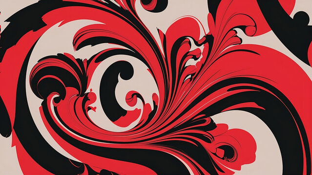 Abstract minimalist background, red and black colors, inspired by baroque art style