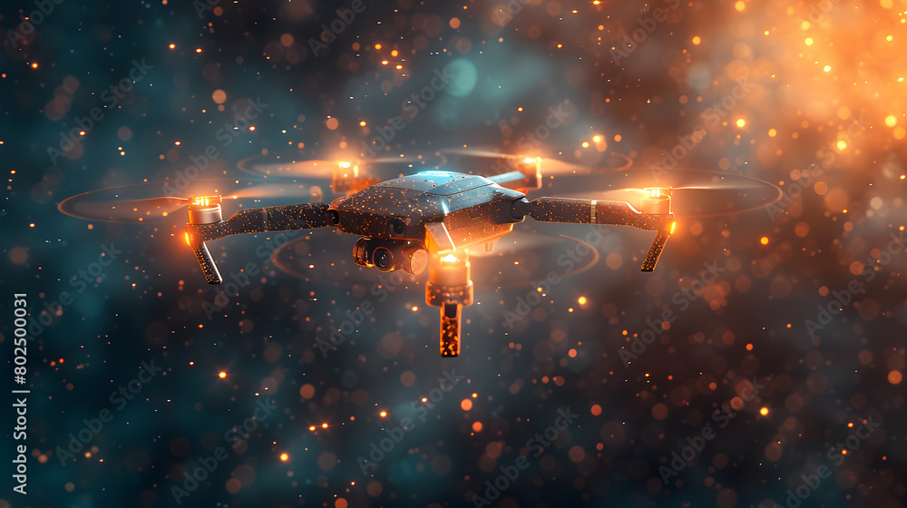 Poster futuristic drones in digital canvas background with copy space for bold headlines or visuals
