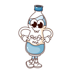 Groovy cartoon wooden toothbrush with natural bristles. Funny retro eco friendly brush with biodegradable materials, ecology mascot, cartoon toothbrush sticker of 70s 80s style vector illustration