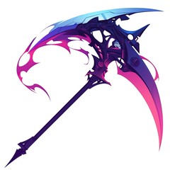 Stylish combat scythe in cyberpunk style on a white background 2D logo