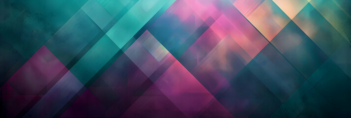 An HD image of a geometric composition with overlapping diamonds and triangles in a vibrant teal and purple, emphasizing shadows and light
