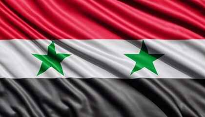 Syria flag with folds with visible satin texture