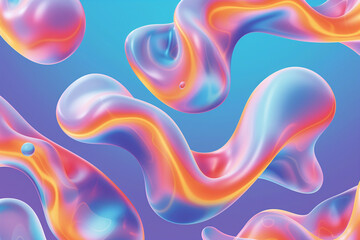 Fototapeta premium An abstract serenade of floating metaballs set against a harmonious holographic gradient, creating a symphony of color and light