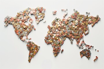 map of the world made of coins from different parts 