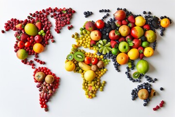 map of the world made of fruit on white background