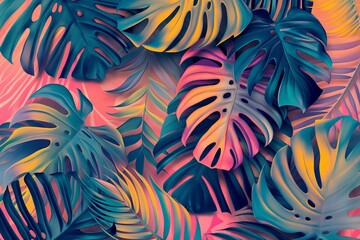 monstera plant multicolored natural background