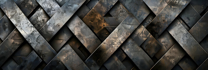 An HD photograph of abstract geometric patterns with sharp, intersecting metallic lines on a dark matte background, creating a luxurious and modern feel