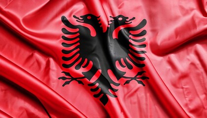 the flag of Albania with pleats with visible satin texture