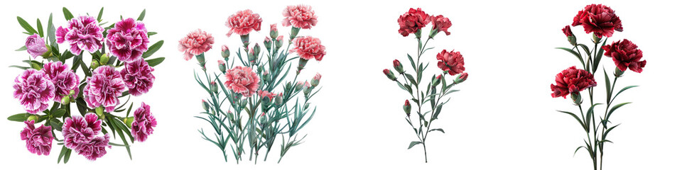 Carnations Plants  Hyperrealistic Highly Detailed Isolated On Transparent Background Png File