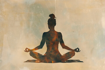 Poster featuring a woman's silhouette in a yoga pose on old paper. A wonderful addition to the decor of a yoga studio or serene corner for meditation practice