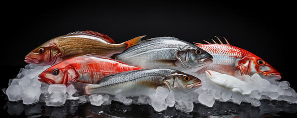 Fresh fish on ice, seafood, generated ai