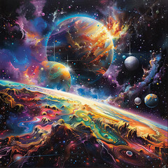 Galactic Dreams Phantasmagoria in Cosmic Canva - obrazy, fototapety, plakaty