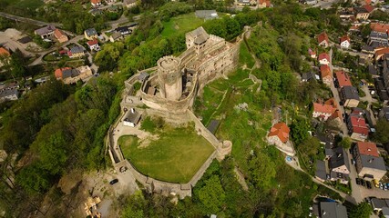 Historic Bolkow Castle from above, Poland.