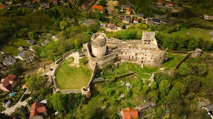 Historic Bolkow Castle from above, Poland.