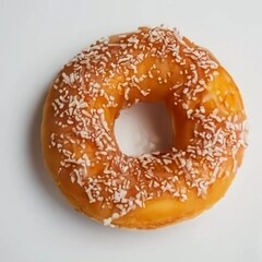 sugar ring doughnut on a white plate on a white background