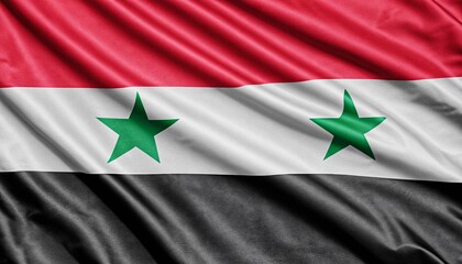 Syria flag with folds with visible satin texture