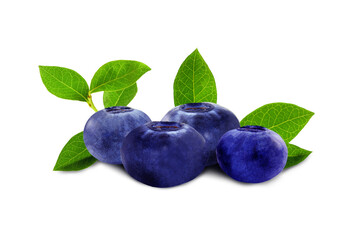 blueberries or bilberry fruit with leaves isolated,cutout in transparent background,png format,copy space