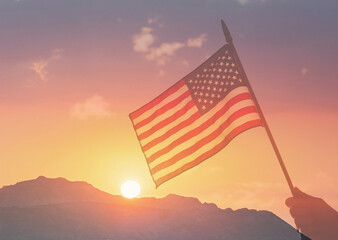 american flag on the sunset