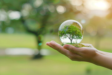 Person Holding Glass Ball With Tree Inside