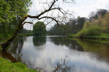 Suspension Bridge over the River Wharfe at Hebden Hippings (below Hebden) in Wharfedale, North Yorshire, England, UK