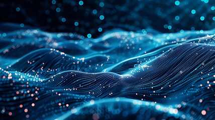 Waving particle technology abstract background design. Big data visualization is a futuristic technology.