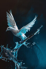 A poignant image for International Day of Peace featuring a broken weapon morphing into a dove, representing the transformation from conflict to peace.
