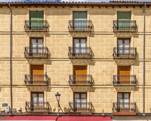 Beautiful ancient coloured windows in a building in the spanish city of Soria, located in the...