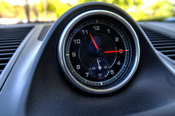 Car interior from driver seat view.