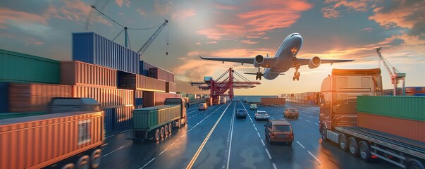 Transportation and logistics of Container Cargo ship and Cargo plane